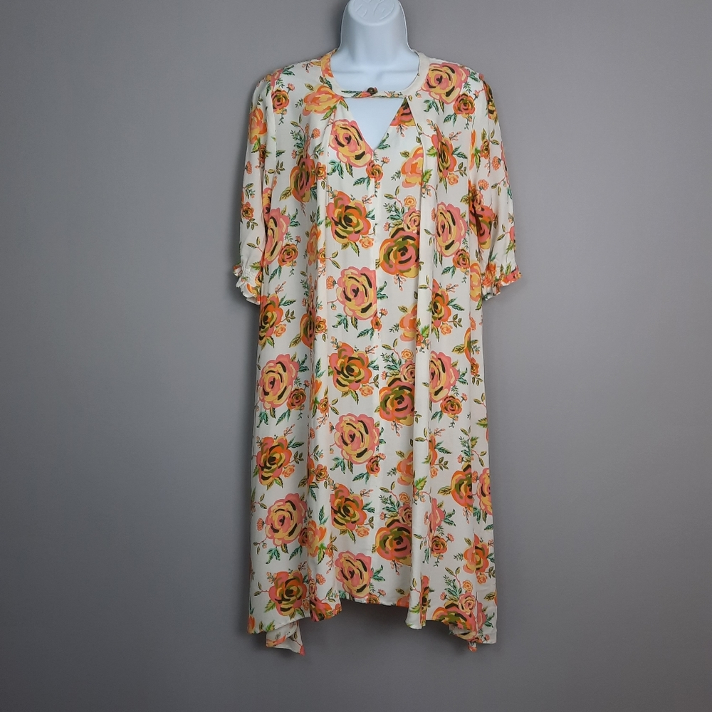 Matilda Jane Adventure Begins Sunday Best White and Orange Floral Dress Small